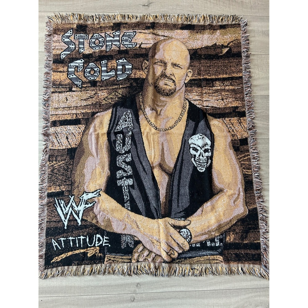Vintage WWF Stone Cold Steve Austin Attitude Woven Tapestry Throw Blanket - Picture 2 of 9